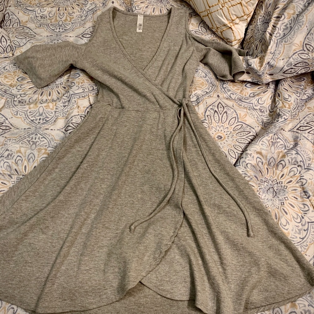 Cold shoulder skater dress.